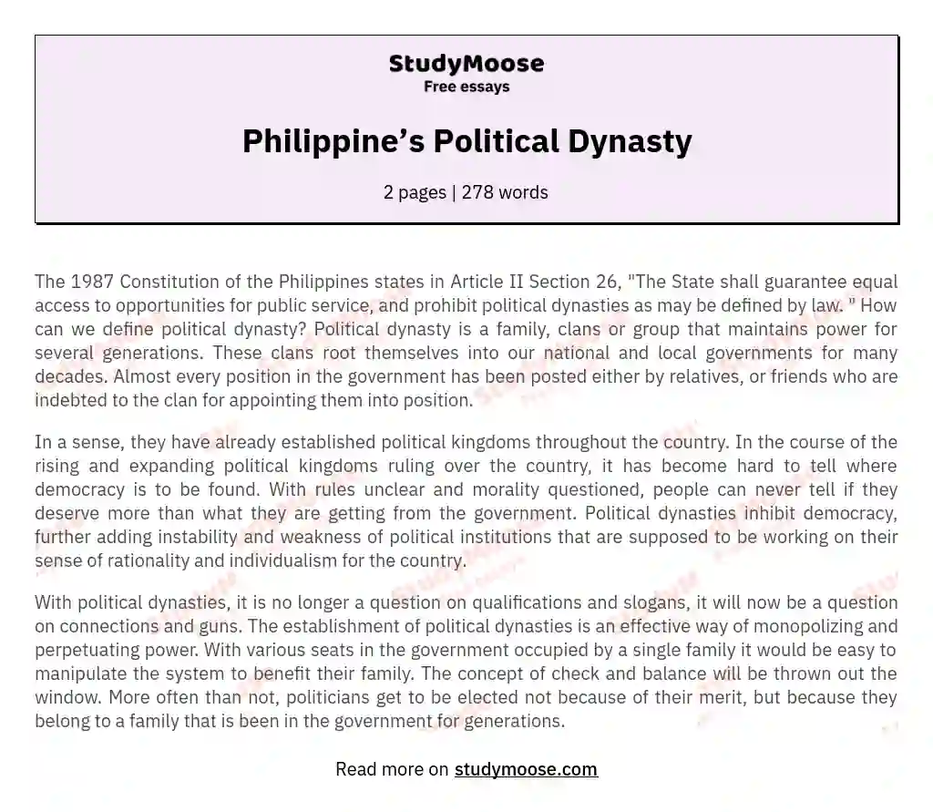 Philippine’s Political Dynasty essay