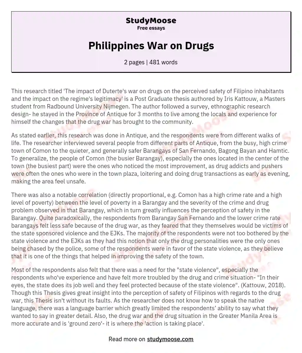 Philippines War on Drugs essay