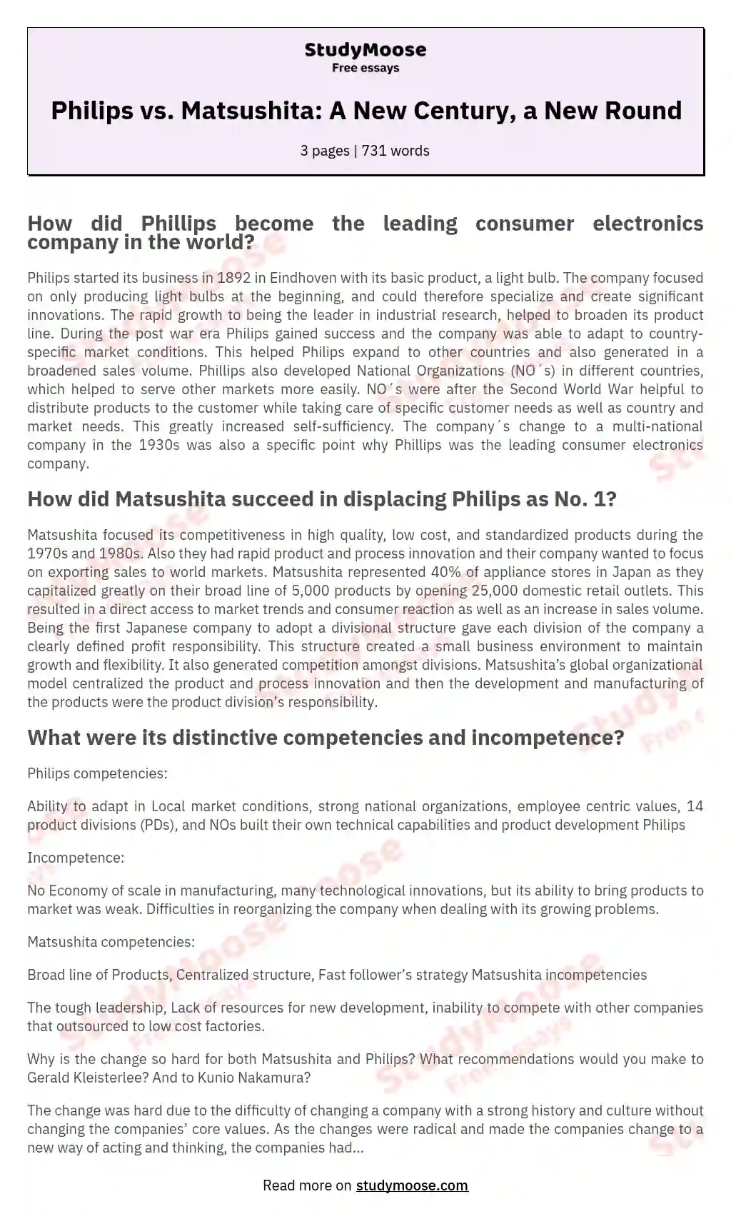 Philips vs. Matsushita: A New Century, a New Round