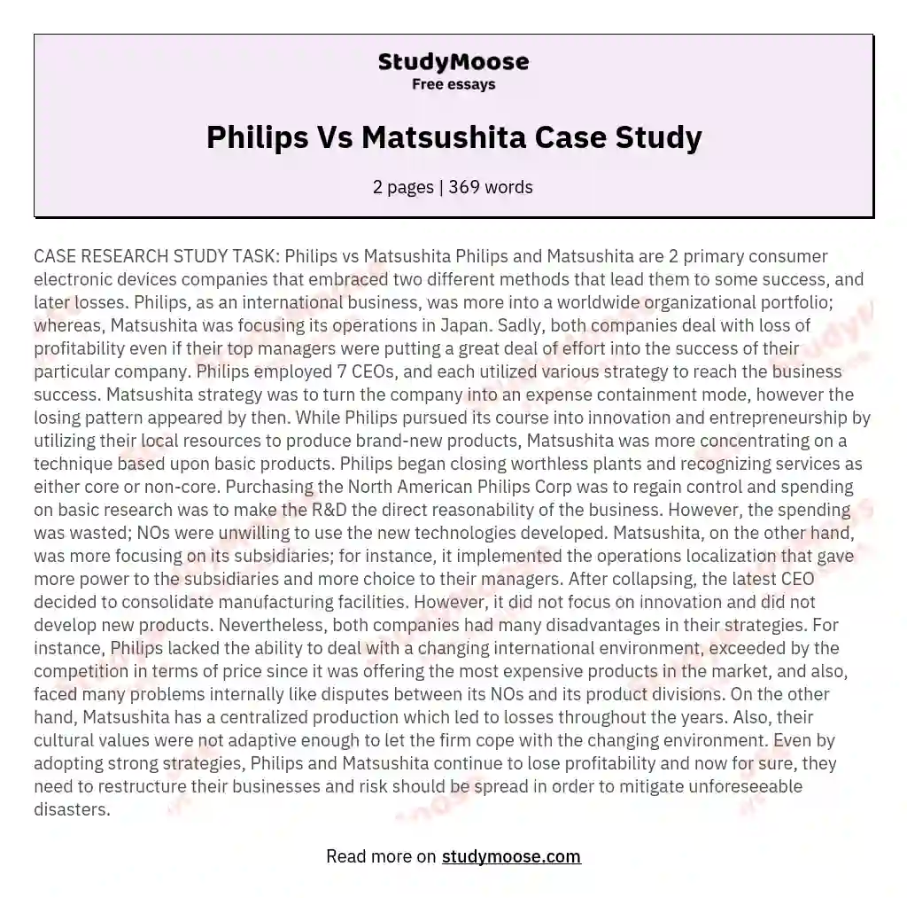 Philips Vs Matsushita Case Study essay