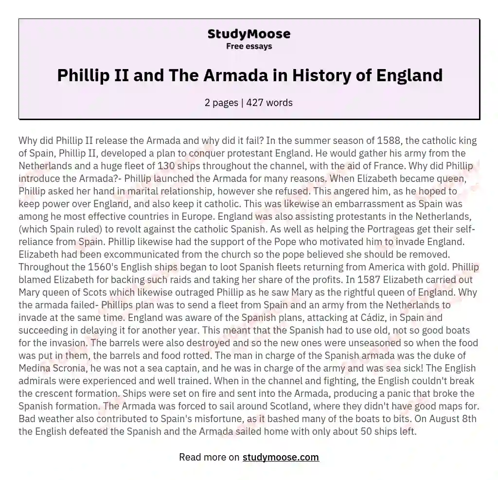 Phillip II and The Armada in History of England essay