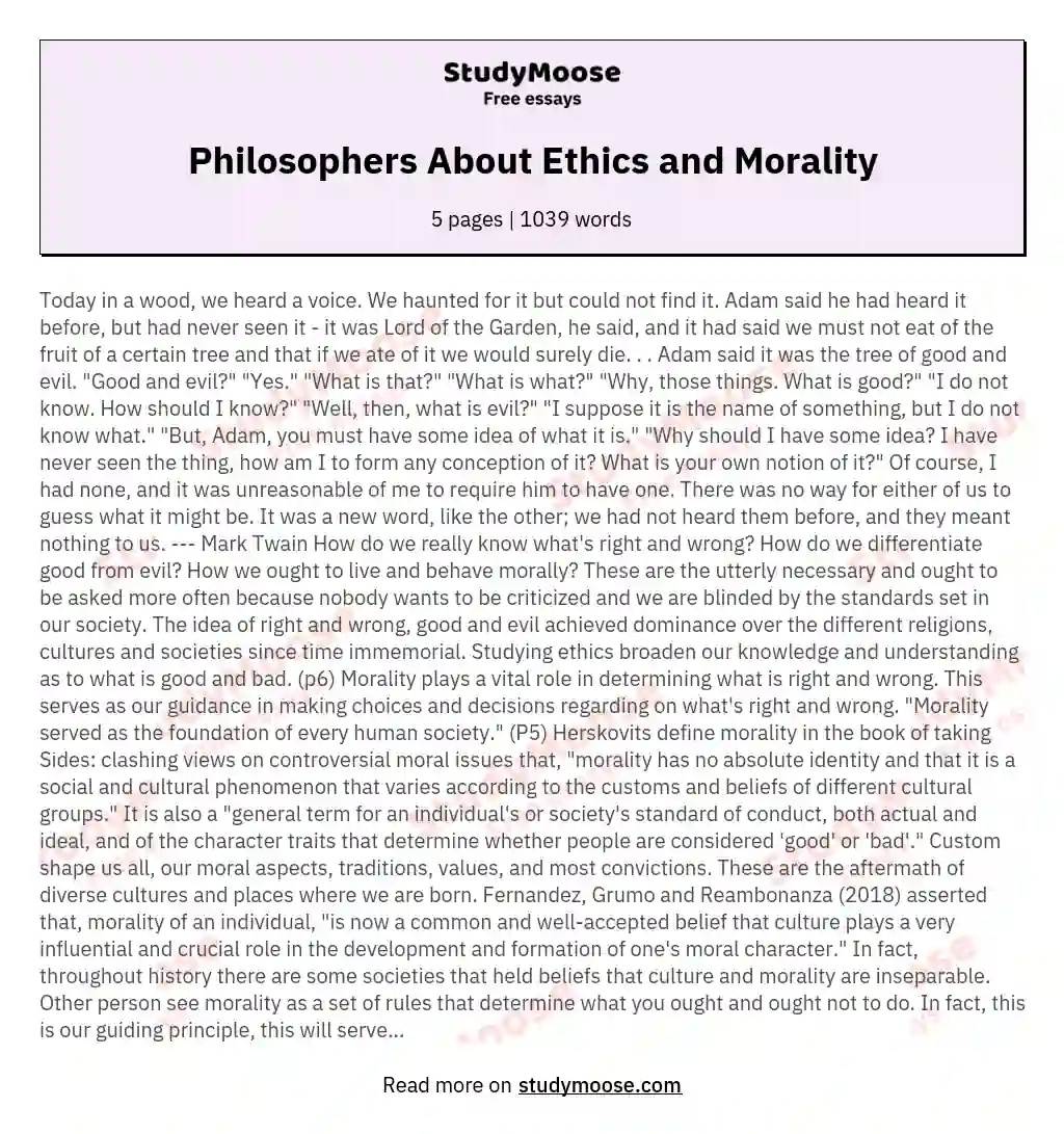 Philosophers About Ethics and Morality essay
