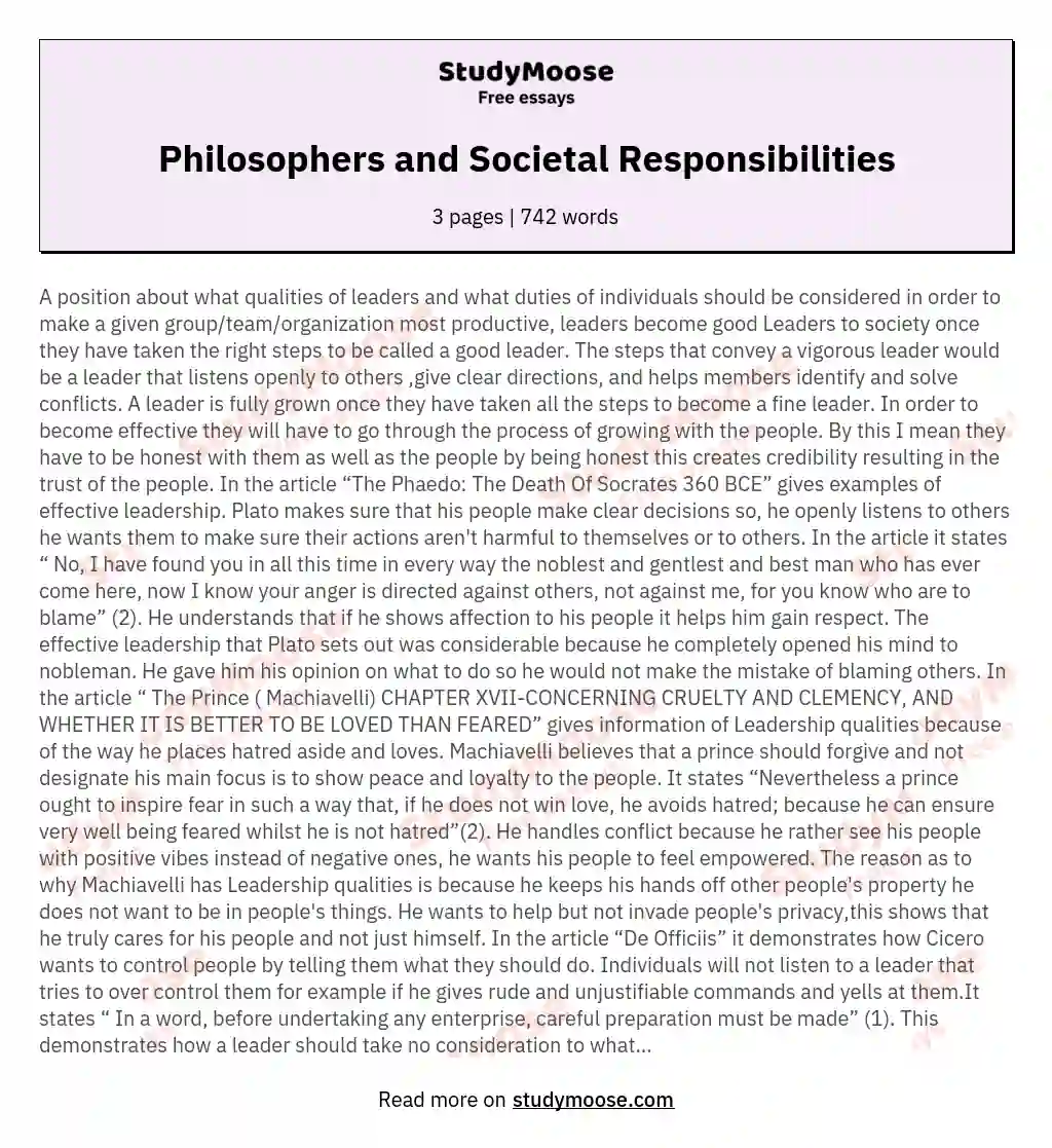 Philosophers and Societal Responsibilities essay