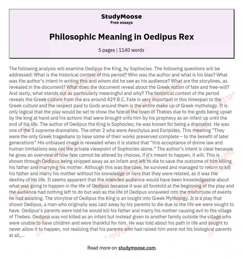 Philosophic Meaning in Oedipus Rex essay