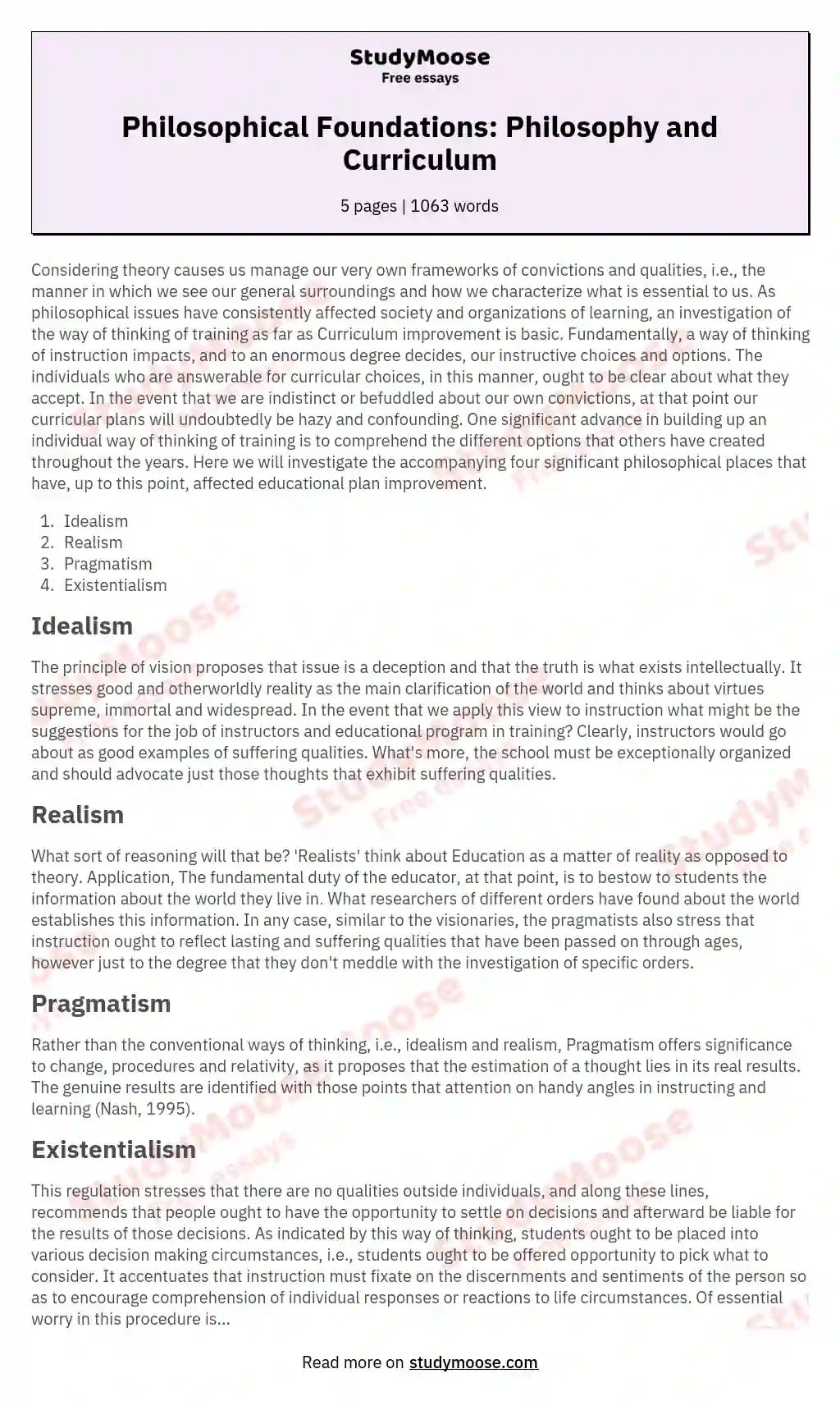 philosophical foundation of education essay