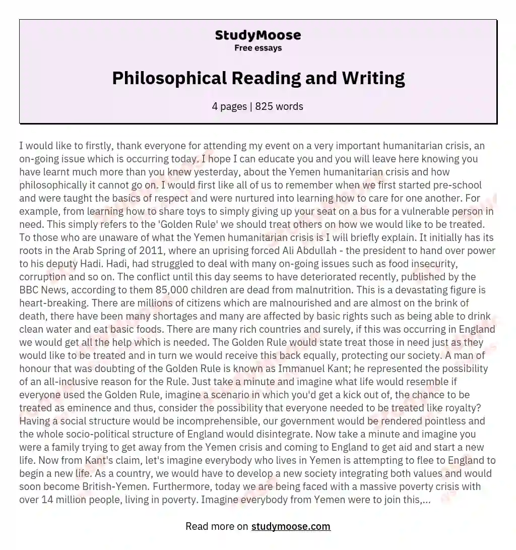 Philosophical Reading and Writing essay