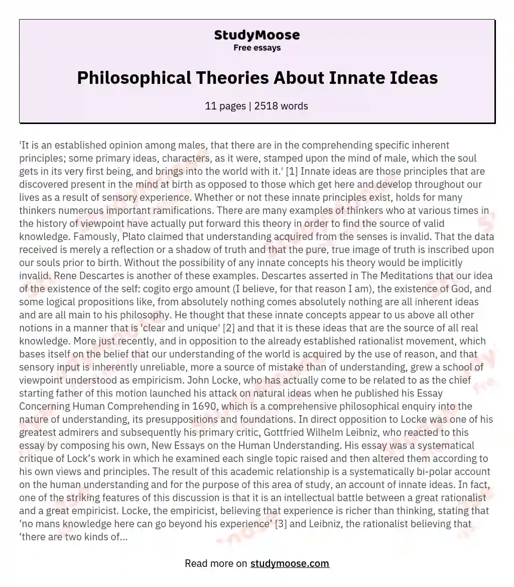 Philosophical Theories About Innate Ideas essay