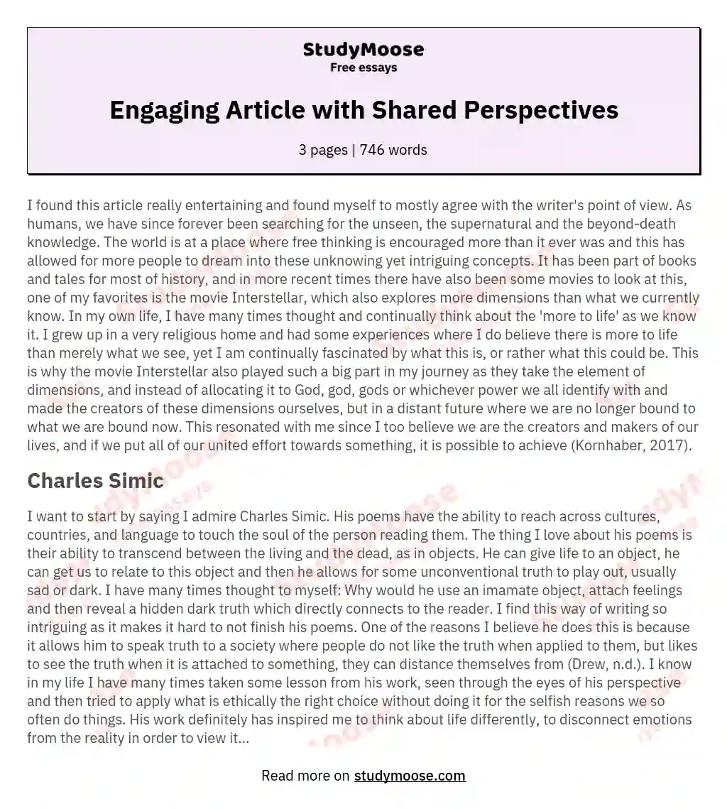 Engaging Article with Shared Perspectives essay