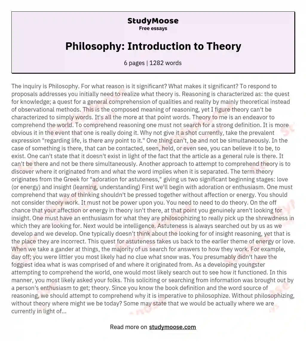 Philosophy: Introduction to Theory essay