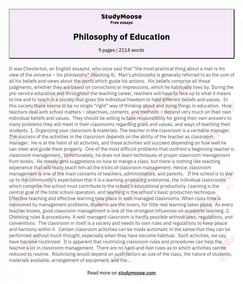 Philosophy of Education