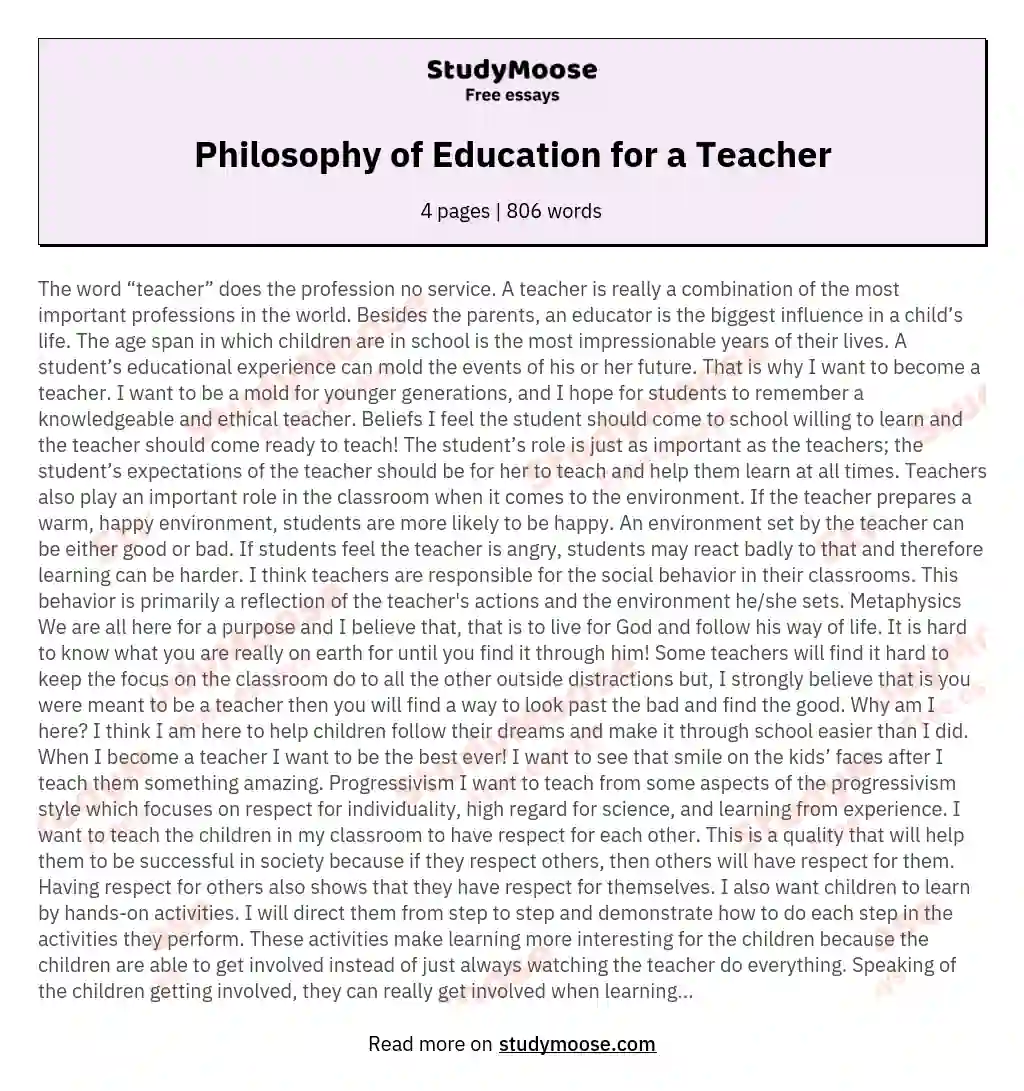 essay on philosophy of education
