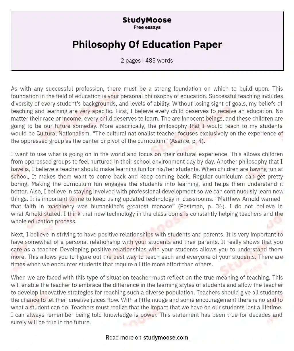 how to start a philosophy of education paper