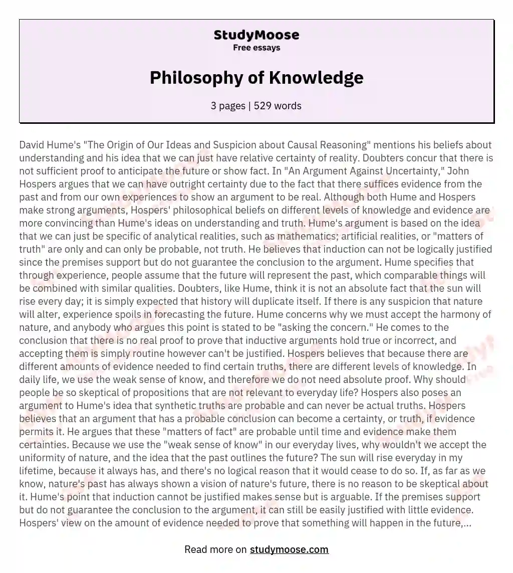 Philosophy of Knowledge essay