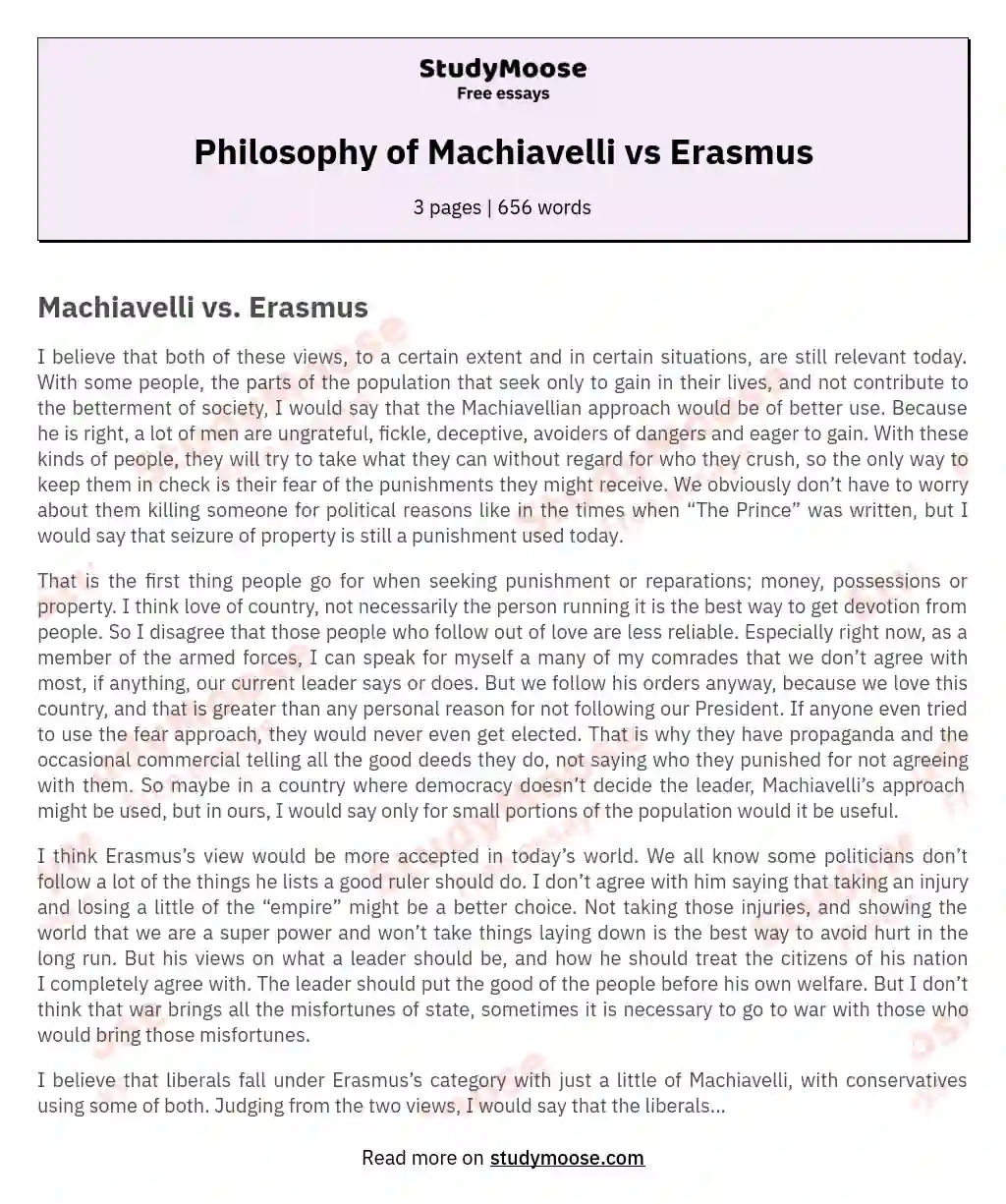 Philosophy of Machiavelli vs Erasmus