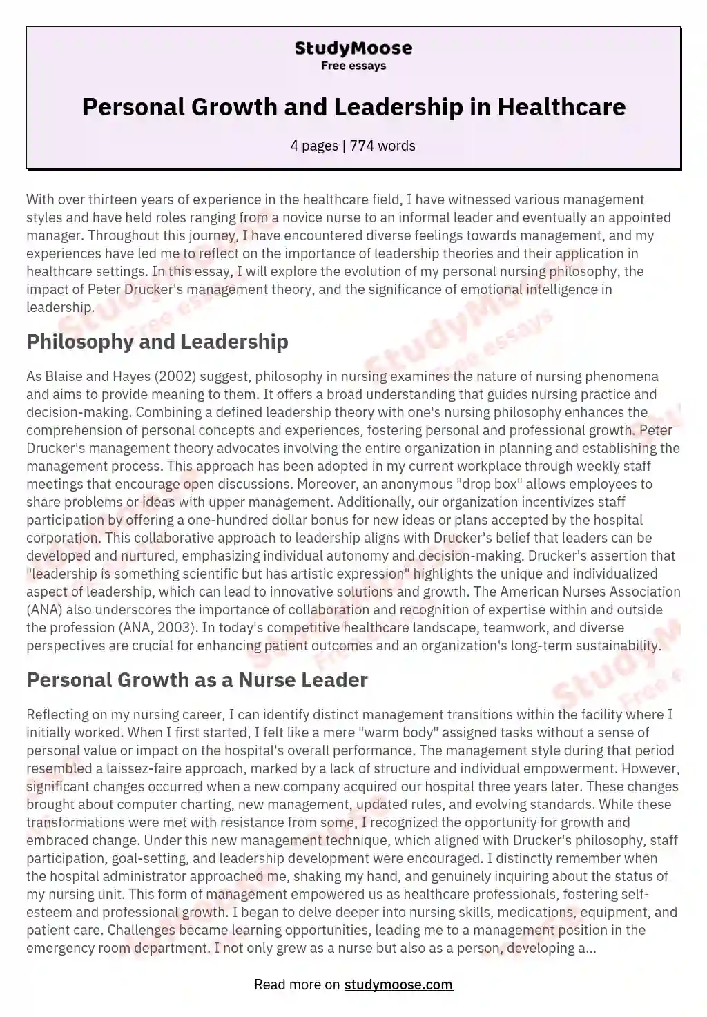 Philosophy of Nursing Leadership