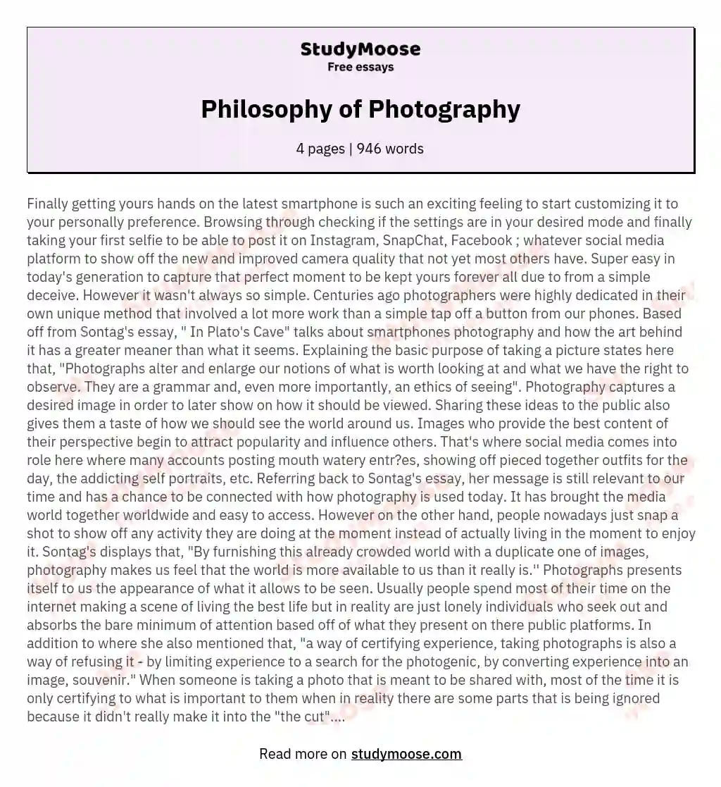 Philosophy of Photography essay