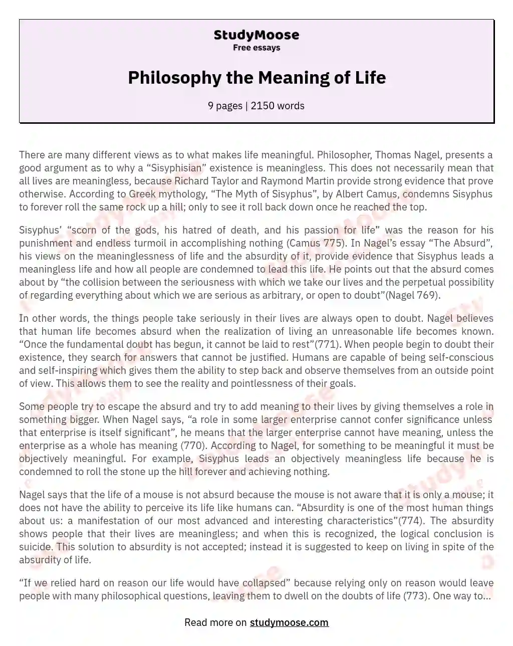 Philosophy the Meaning of Life