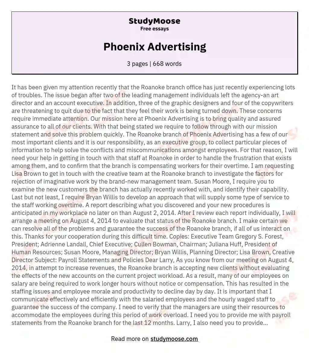 Phoenix Advertising essay