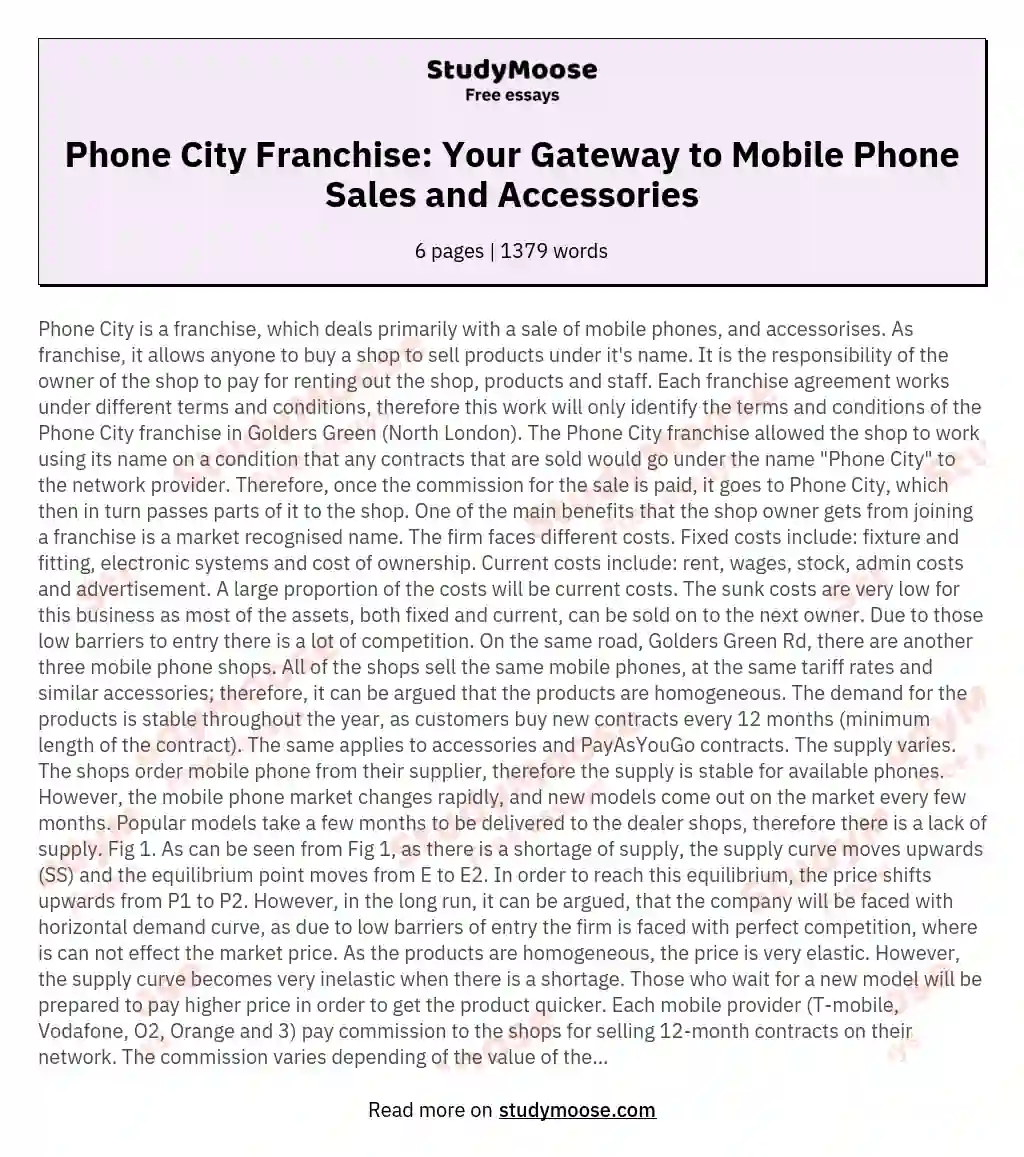 Phone City Franchise: Your Gateway to Mobile Phone Sales and Accessories essay