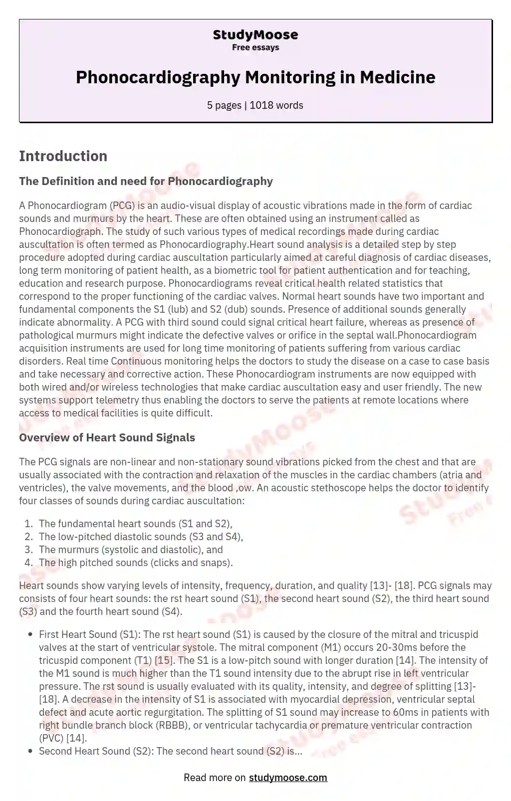 Phonocardiography Monitoring in Medicine essay