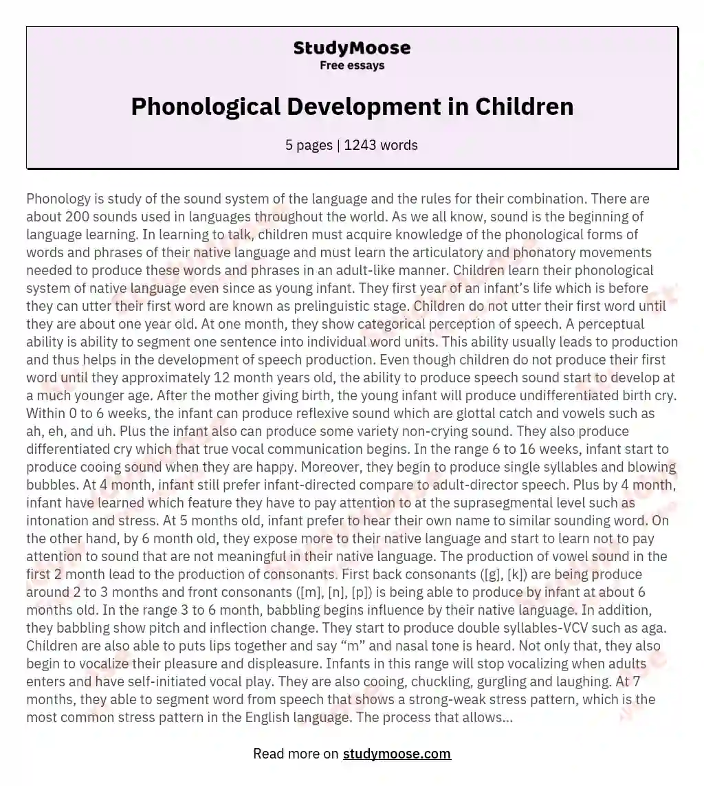 Phonological Development in Children essay