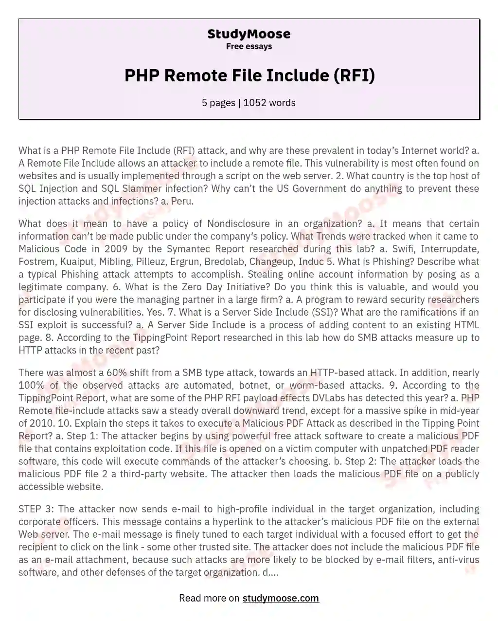 PHP Remote File Include (RFI) essay