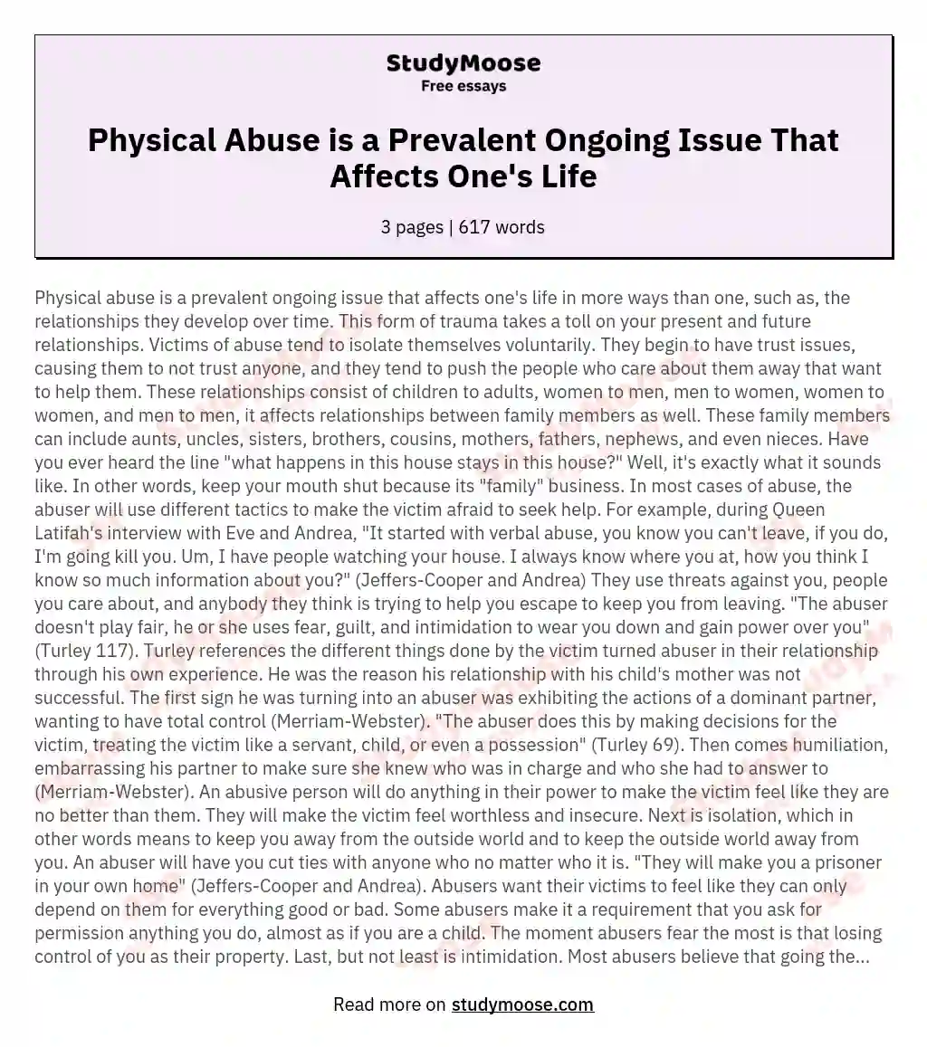 Physical Abuse is a Prevalent Ongoing Issue That Affects One's Life essay