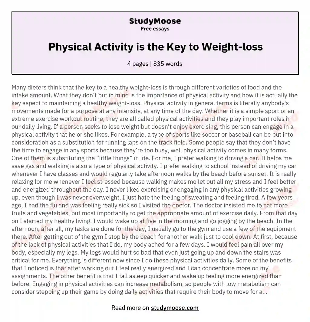 Physical Activity is the Key to Weight-loss