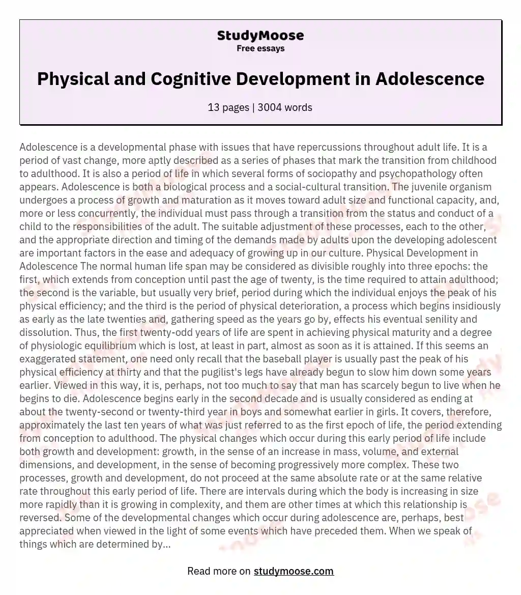 Physical and Cognitive Development in Adolescence