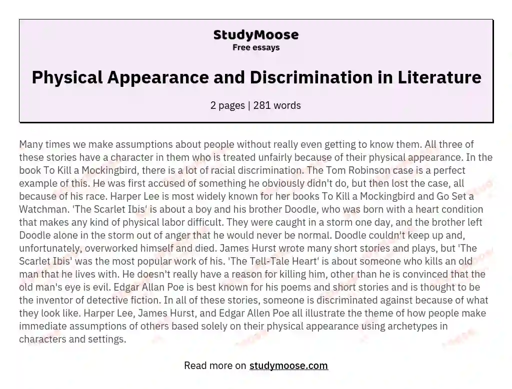 Physical Appearance and Discrimination in Literature essay