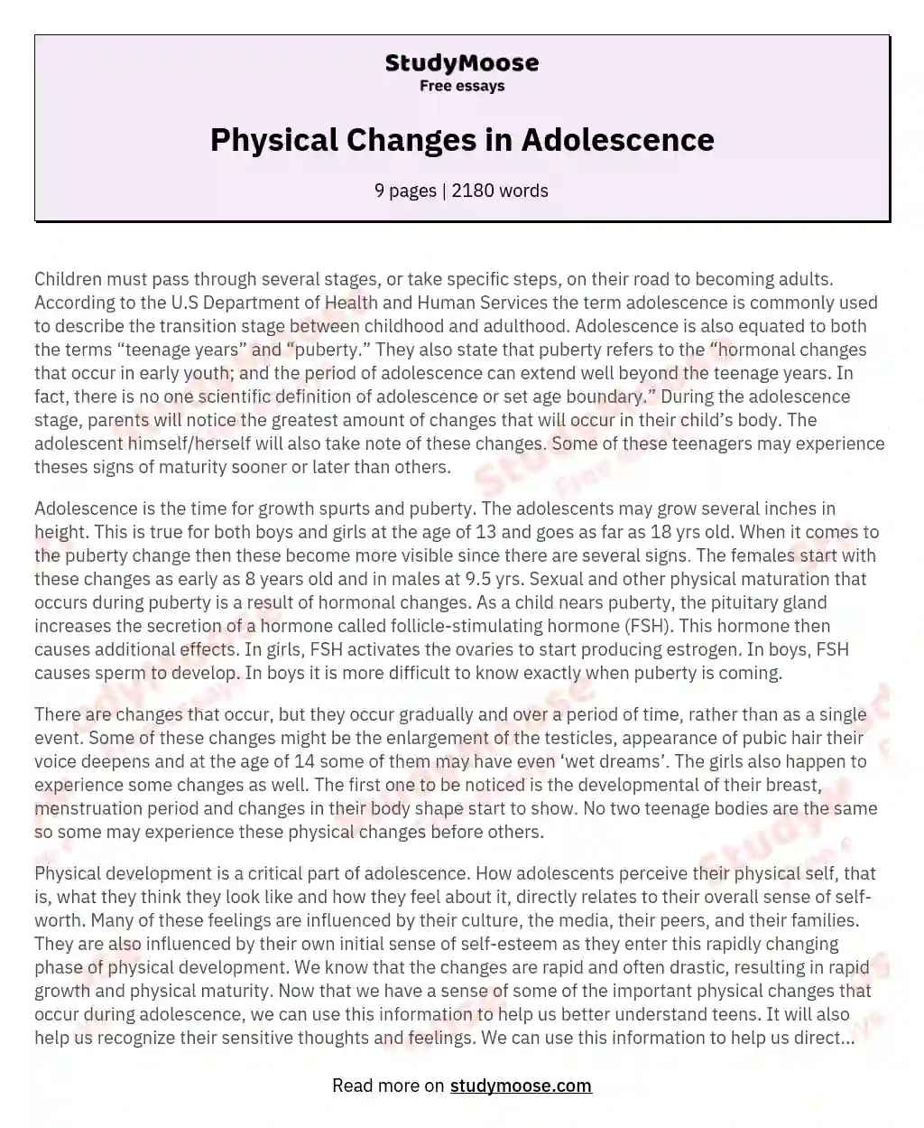 Physical Changes in Adolescence essay