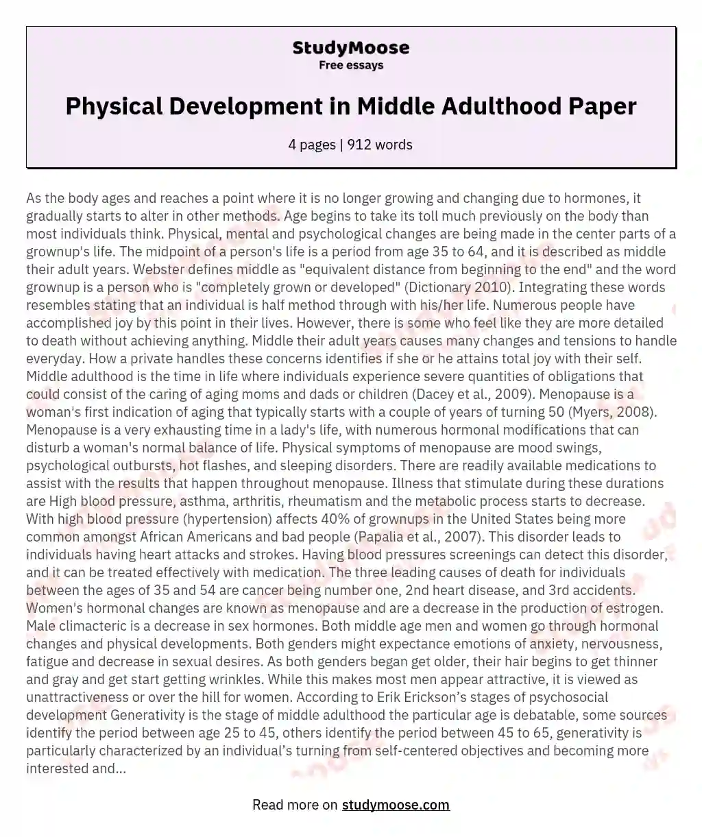 Physical Development in Middle Adulthood Paper essay