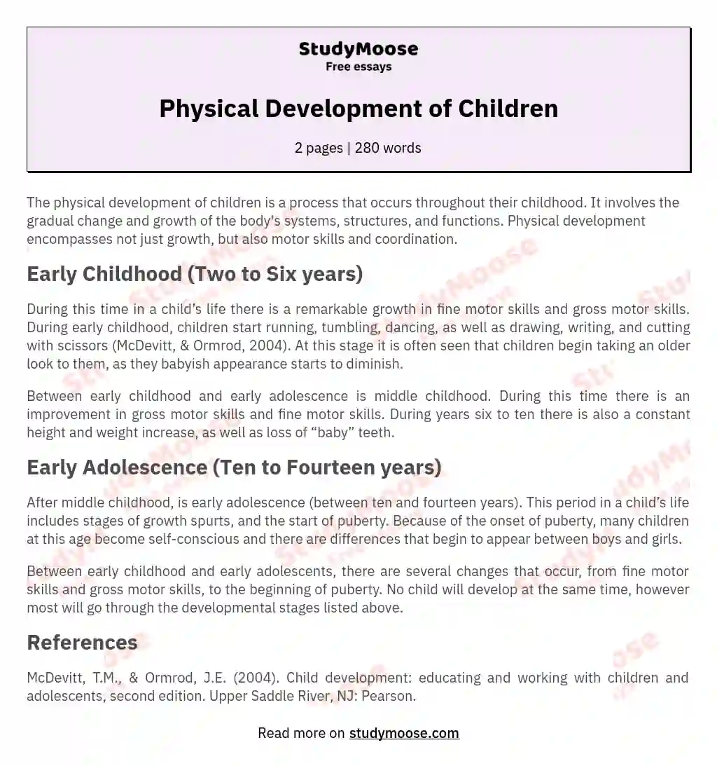Physical Development of Children essay