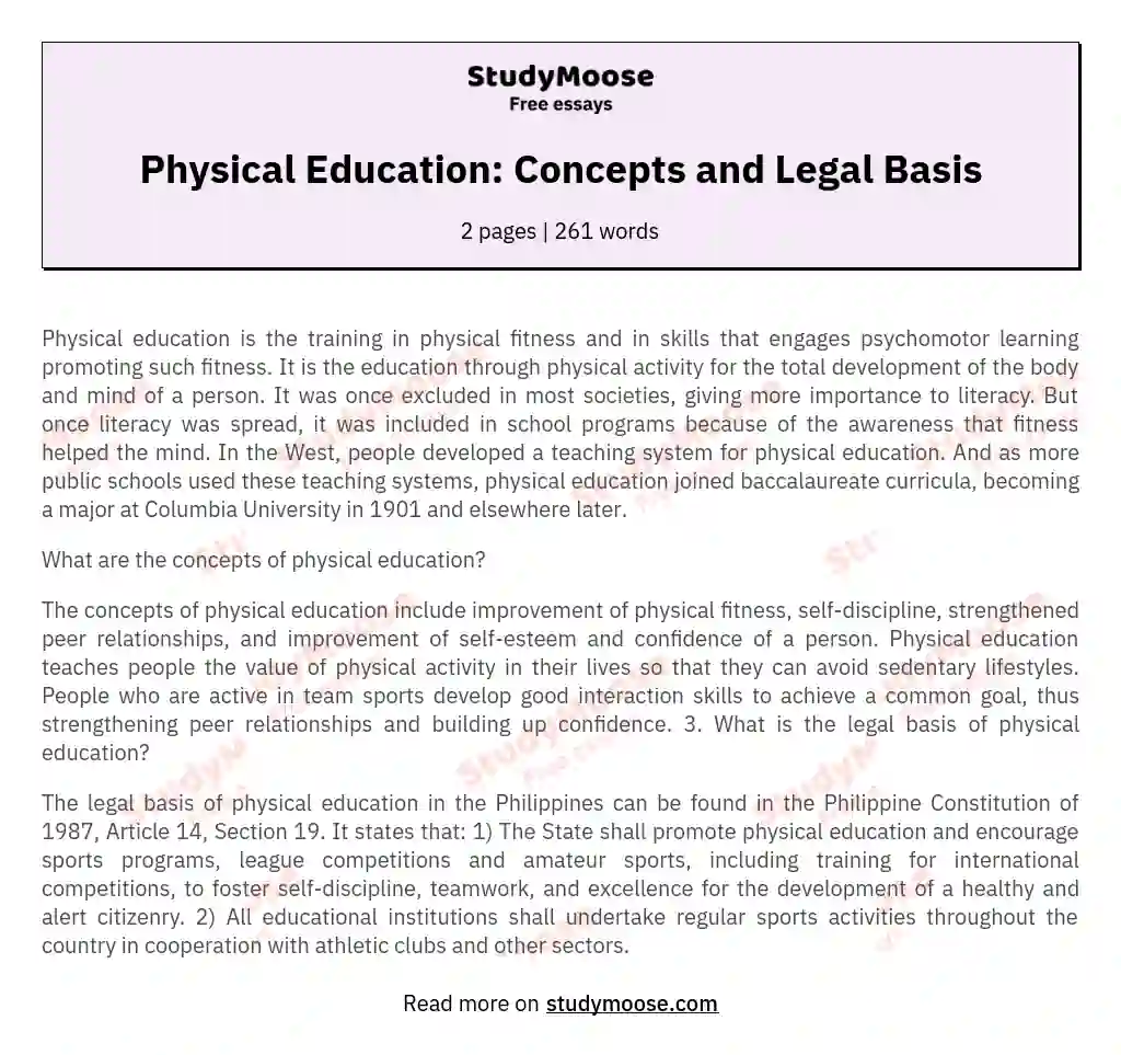 Physical Education: Concepts and Legal Basis essay