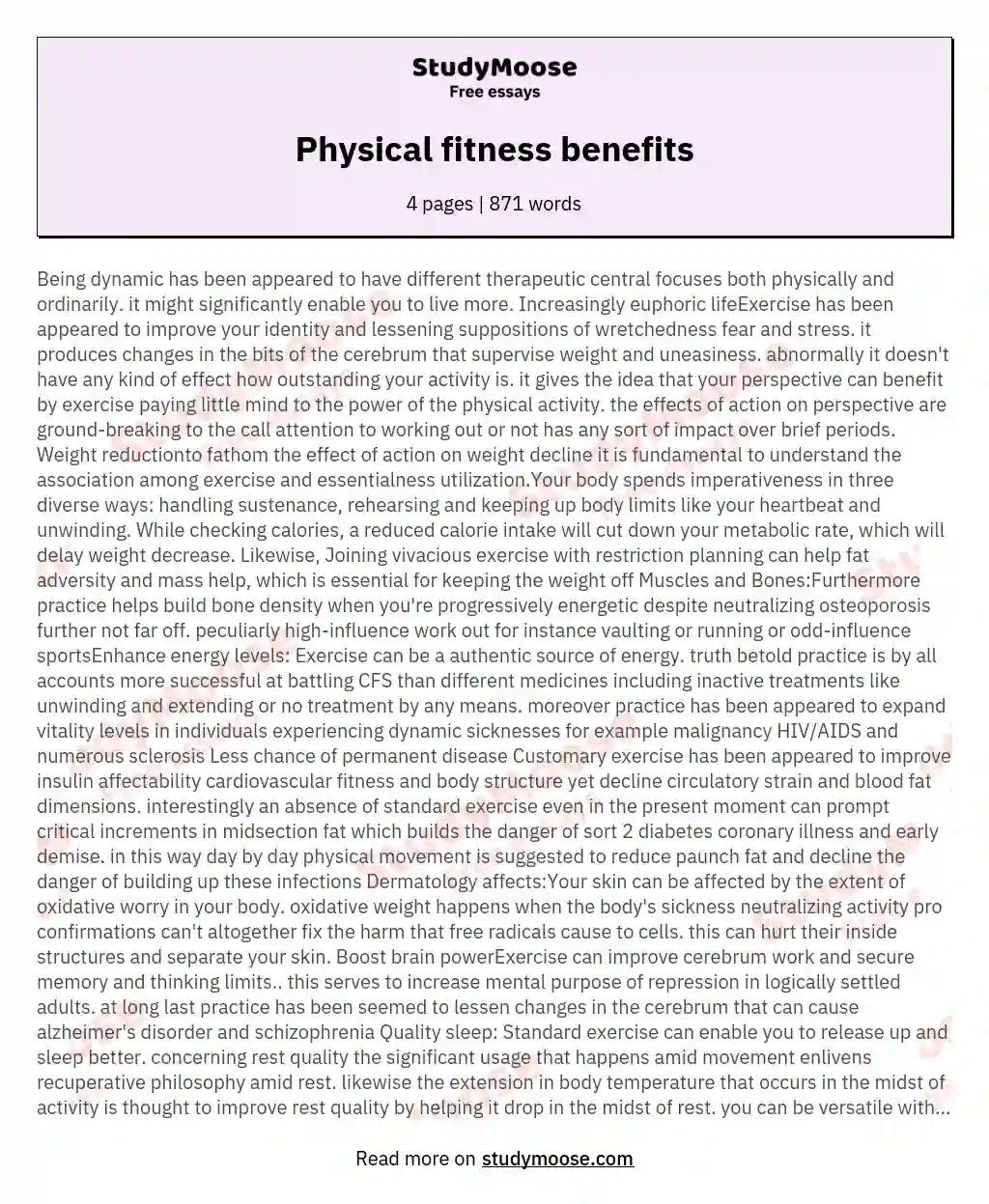 Physical fitness benefits