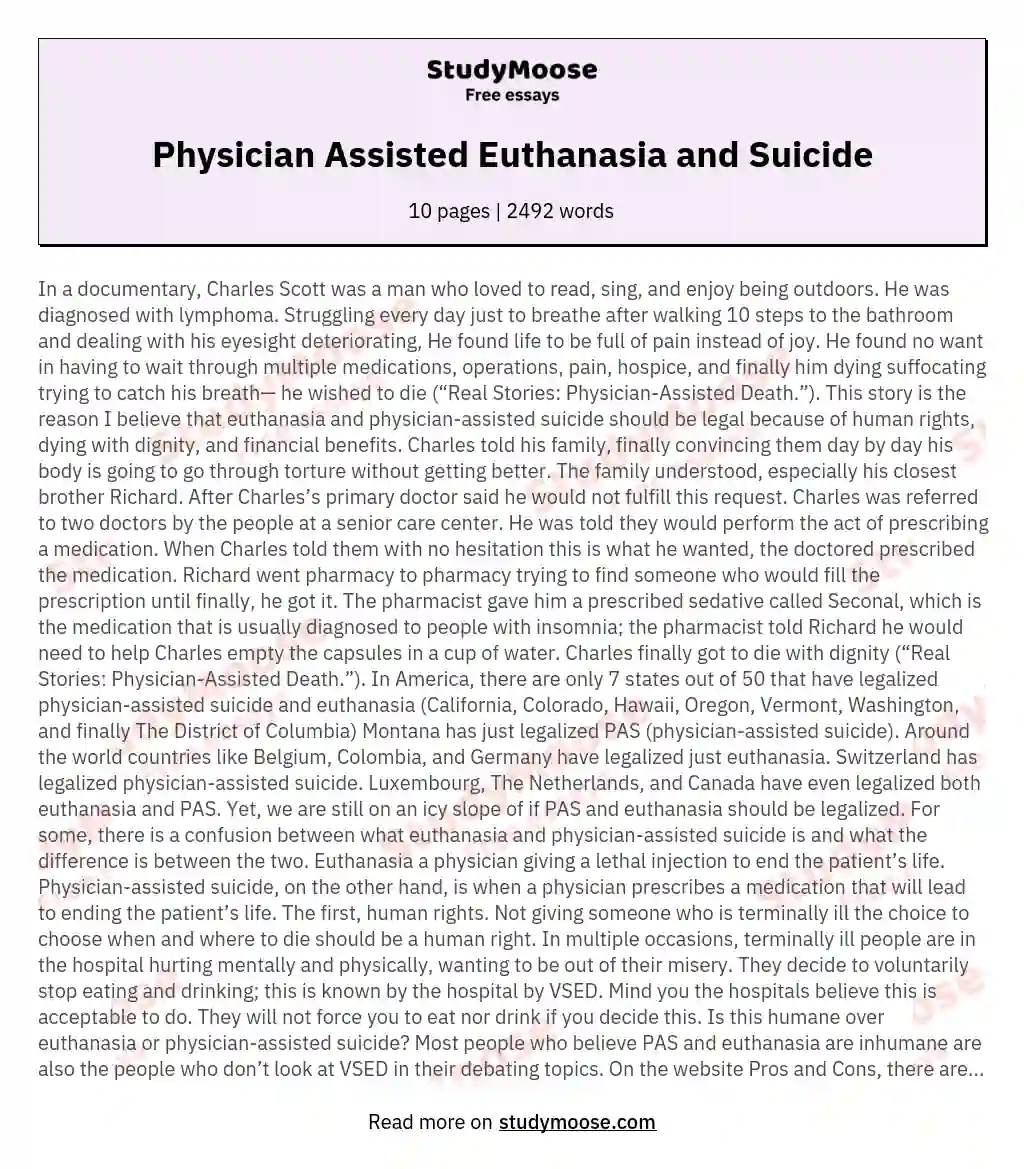 Physician Assisted Euthanasia and Suicide essay
