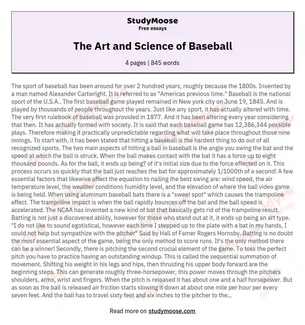 The Art and Science of Baseball essay