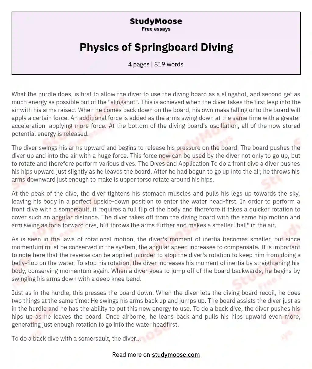Physics of Springboard Diving essay