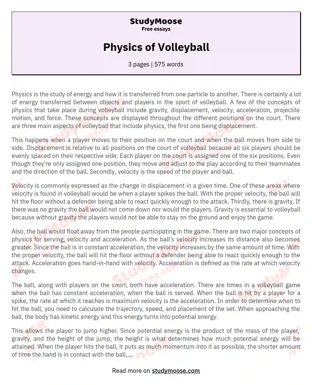 Physics of Volleyball