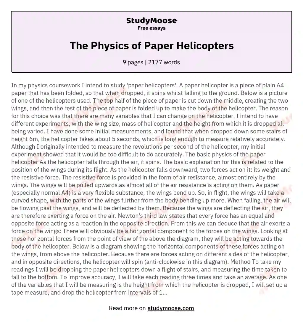 The Physics of Paper Helicopters