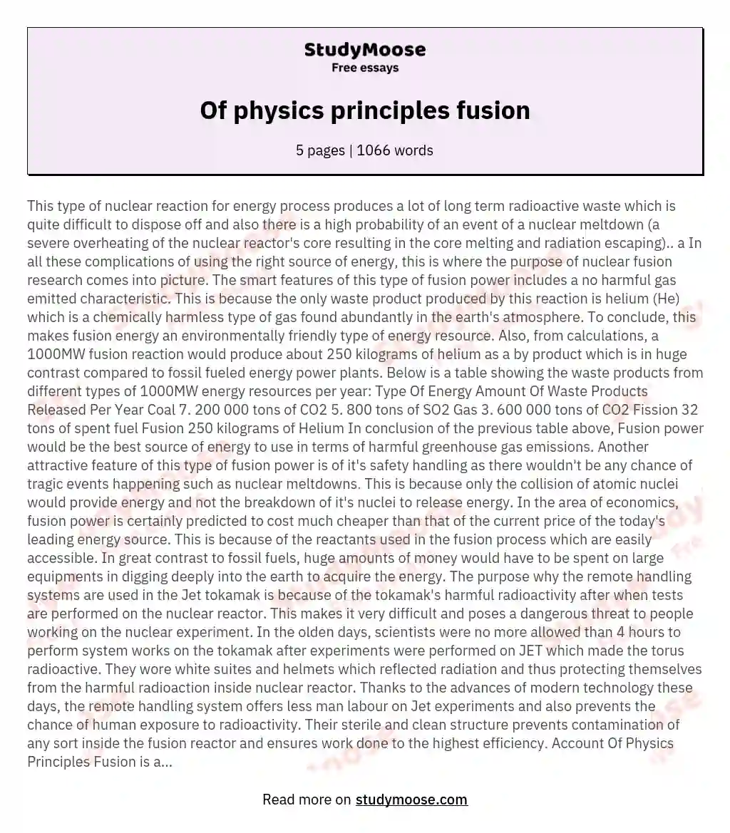 Of physics principles fusion
