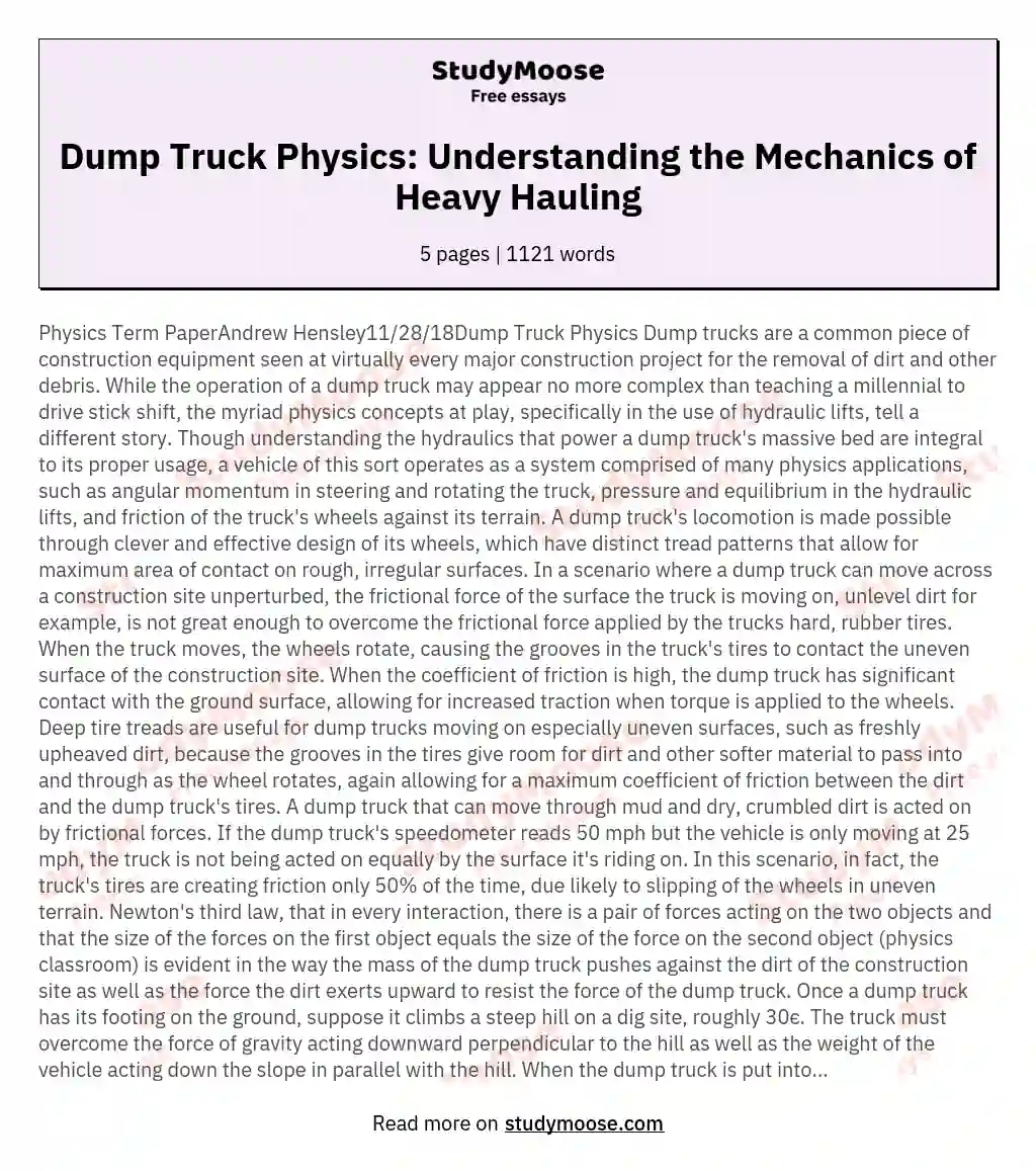 Dump Truck Physics: Understanding the Mechanics of Heavy Hauling