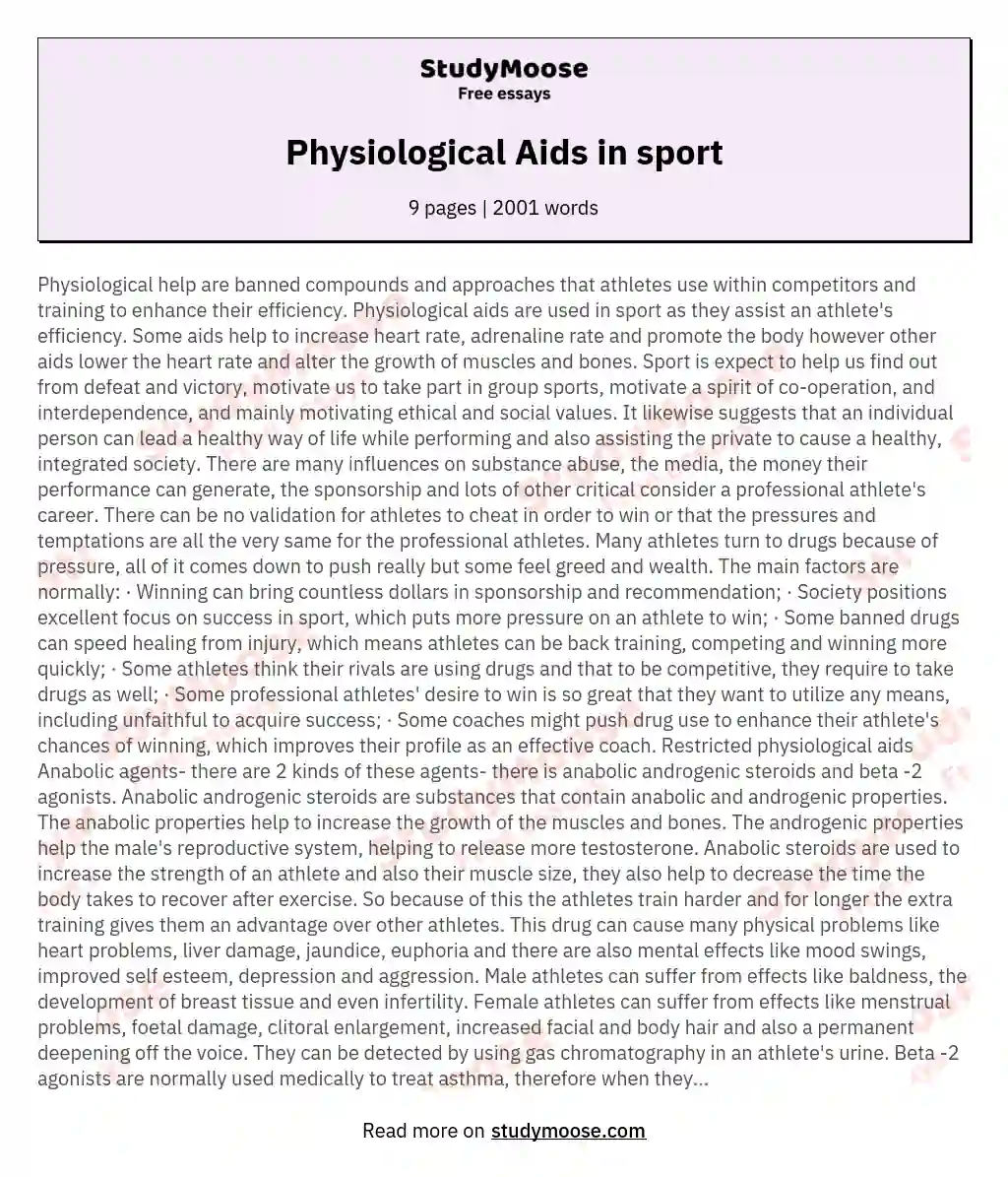 Physiological Aids in sport essay