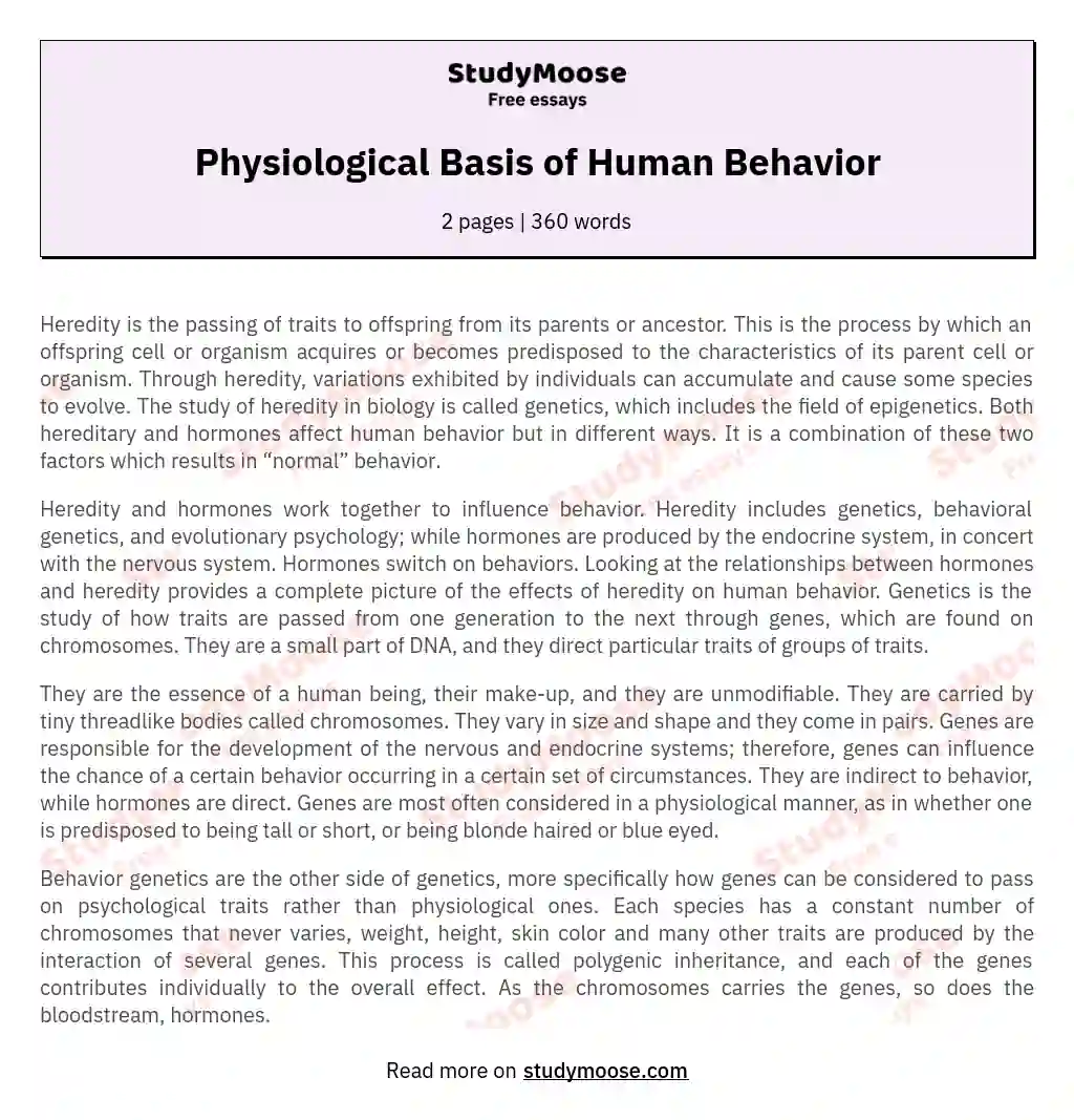 Physiological Basis of Human Behavior essay