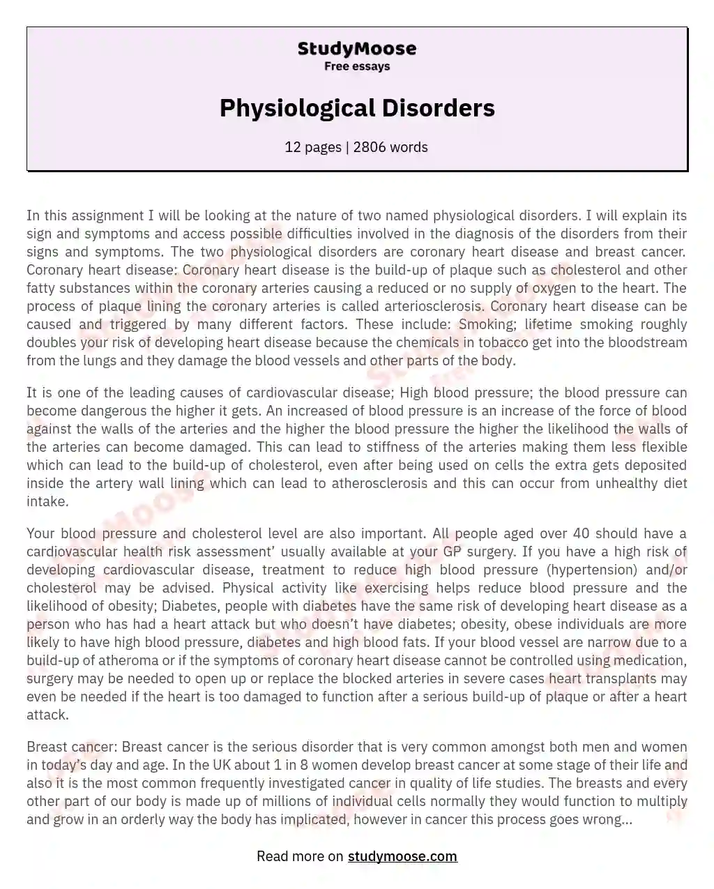 Physiological Disorders essay