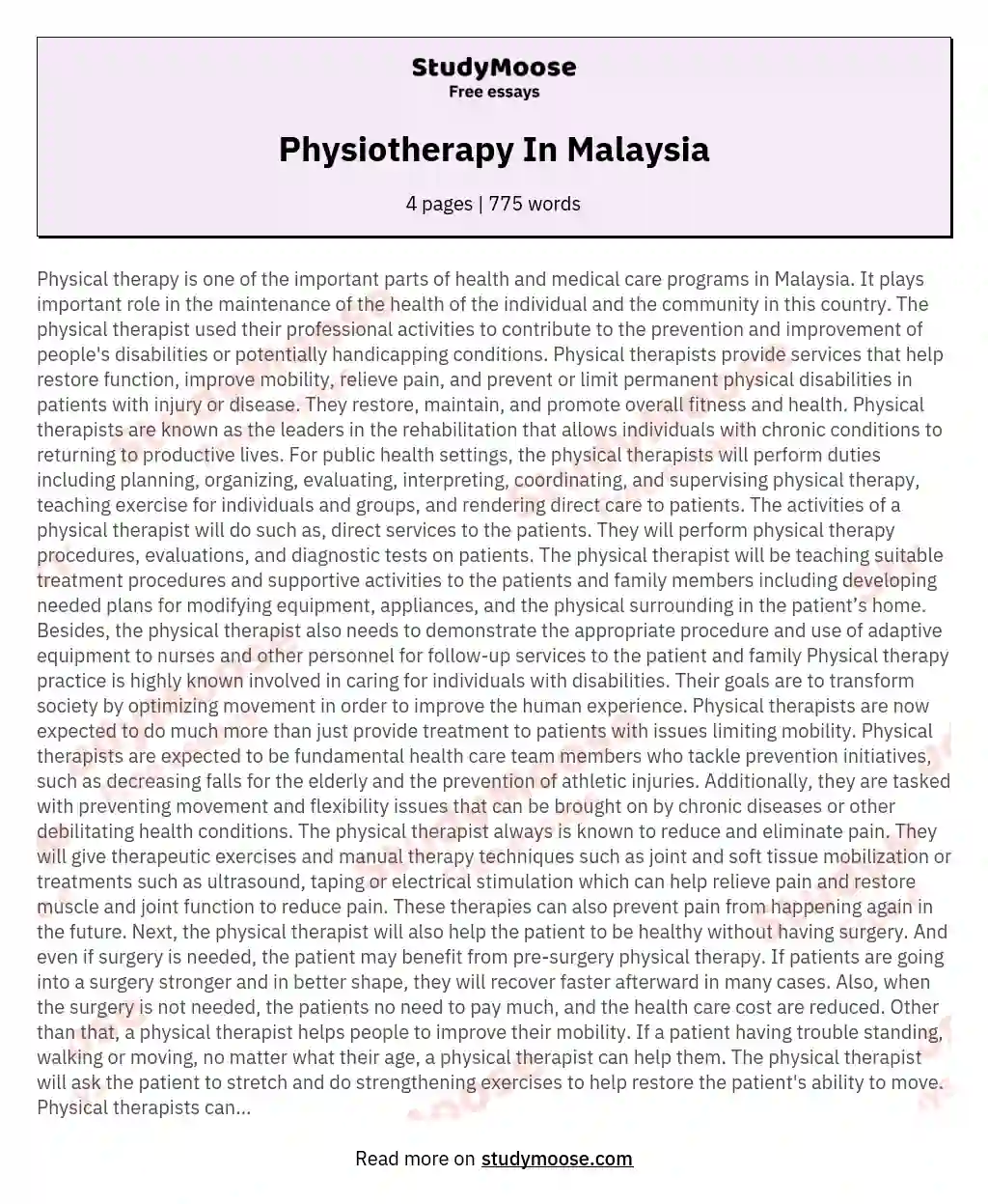Physiotherapy In Malaysia