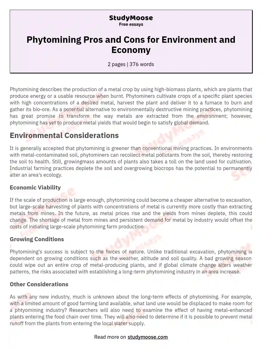Phytomining Pros and Cons for Environment and Economy