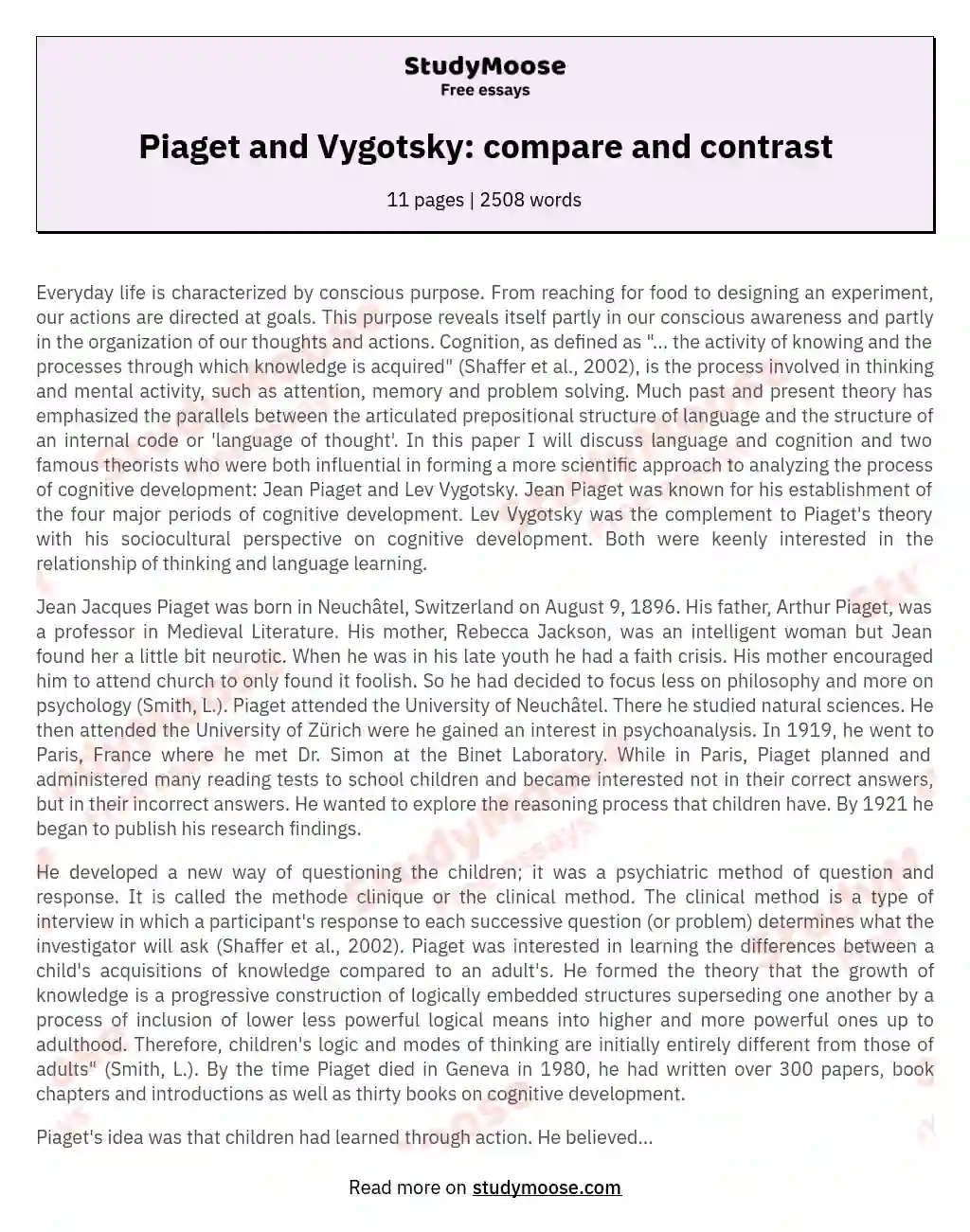 Piaget and Vygotsky: compare and contrast essay