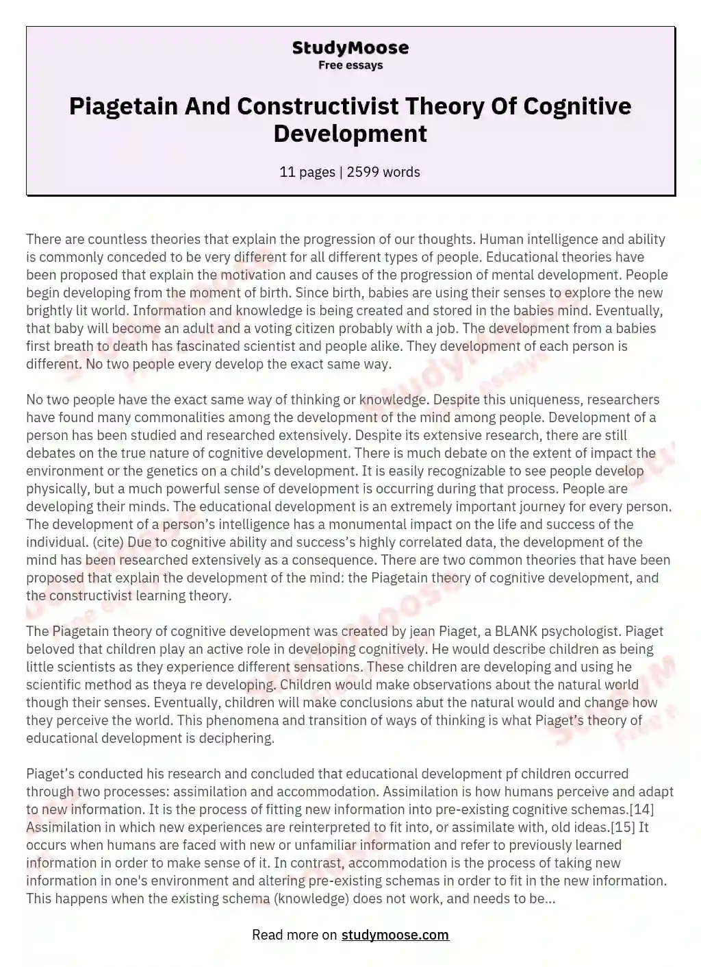 Piagetain And Constructivist Theory Of Cognitive Development essay