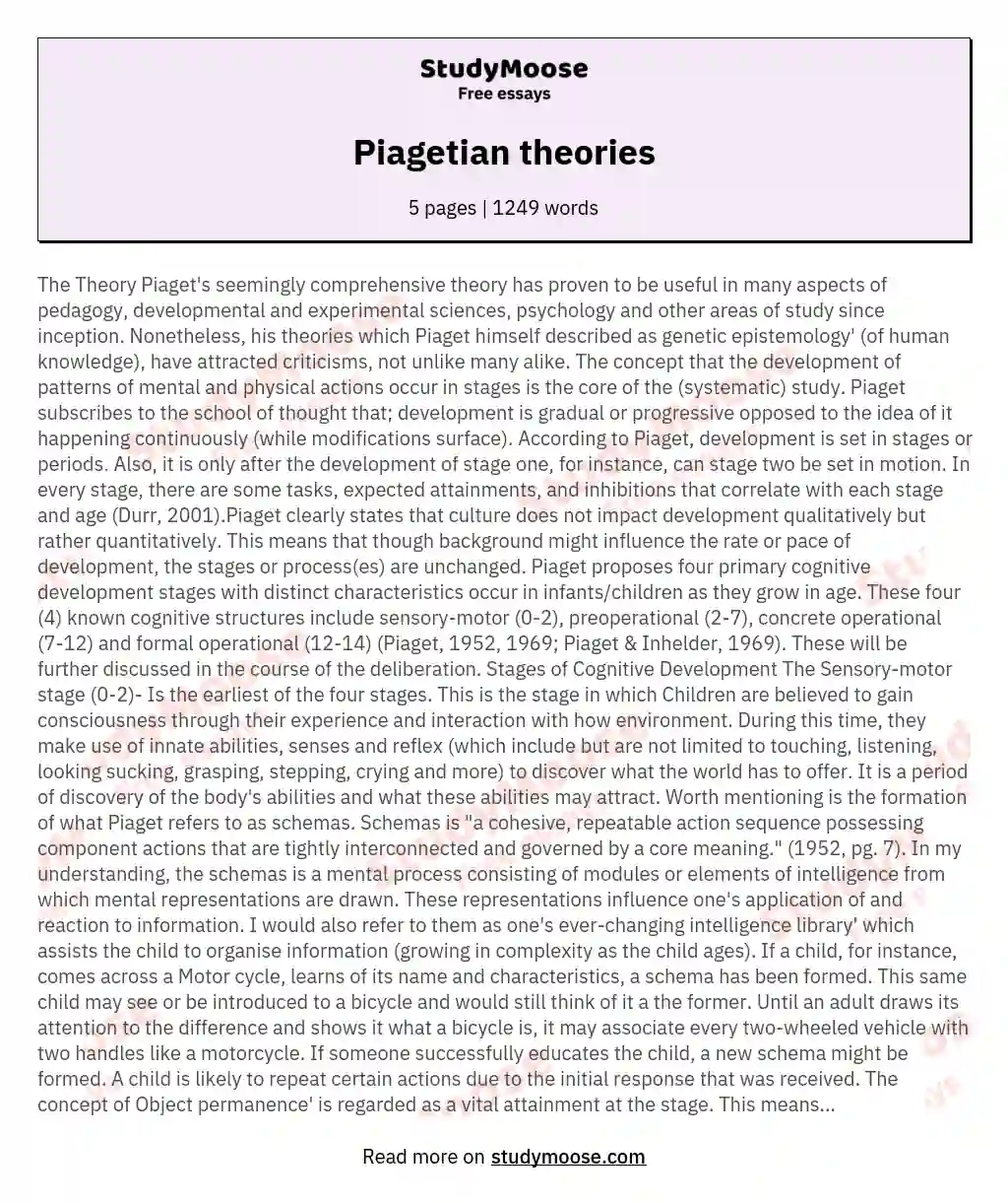 Piagetian theories essay
